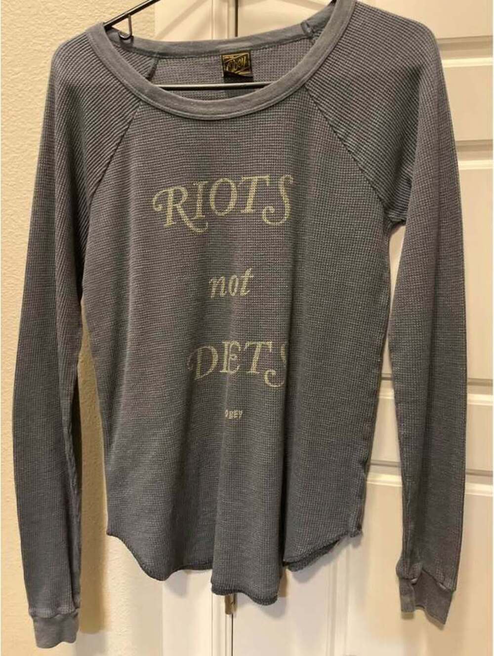 Obey Gray Waffle Knit Thermal Long Sleeve Shirt